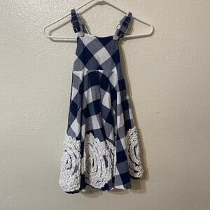Dollcake Gingham Checkered Embroidered Cotton Dress Girls Size 6 Navy White Kids